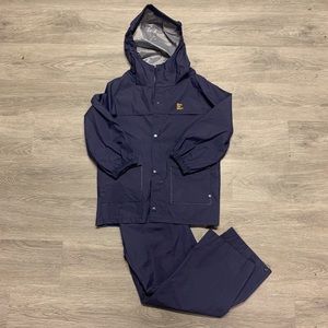 Bass Pro Shops Youth Rain Suit Gear Packable Fishing Hooded Jacket Small Blue